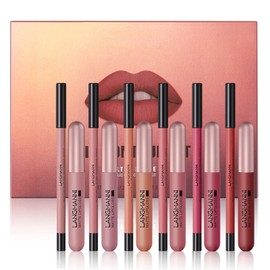 MKNZOME Lip Gloss Set, 6 Colours, Velvet Matte Liquid Lipsticks + 6 Lip Liner Pens, Waterproof, Durable, Moisturising Non-Stick Cup, Nude Lips Colour Set as Gifts for Girls and Women #1