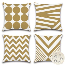 OTOSTAR Outdoor Waterproof Throw Pillow Covers Set of 4 Decorative Outdoor Pillow Covers Garden Modern Geometric Pillow Cases for Patio Furniture Couch Ten Bench 20x20 Inch (Khaki)