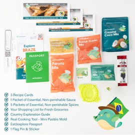 eat2explore Kids Interactive & Educational Real Cooking Set for Families | Includes 3 Local Recipe Cards with Key Ingredients, Cooking Tools, Fun Kids Explorer Guide | Explore Brazil Kit