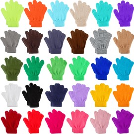 SGBETTER 30 Pairs Kids Winter Gloves Bulk Warm Knit Gloves Stretchy Finger Gloves for Boys Girls Christmas Party Favors Winter Supplies, 30 Colors