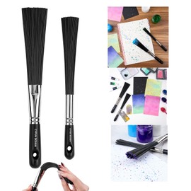 2Pcs/Set Splatter Brush Abstract Art Brush |Flat/Round Splatter Brush| for Card Making Blender Paintbrush Adding Speckles Splatters Spots Use with Ink, Thinned Acrylics Fluid Mediums