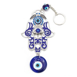 Zingtsing Turkish Evil Eye with Alloy Hamsa Hand Wall Hanging Decor, Hollow Out Fatima Hand Good Luck Nazar Amulet Charm Hanging Ornament for Home Balcony Office Bedroom Decor Car Charm