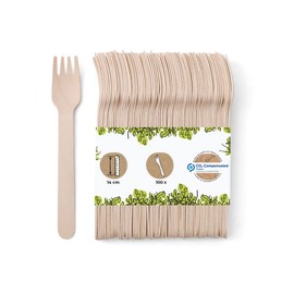 GREENBOX 100 forchette monouso in legno, biodegradabili, compostabili, resistenti, 14 cm