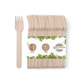 GREENBOX 100 forchette monouso in legno, biodegradabili, compostabili, resistenti, 14 cm