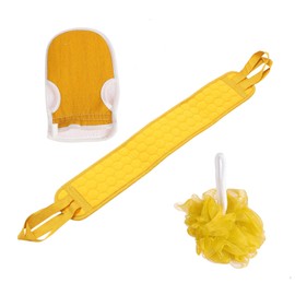 PACKOVE 3Pcs Bath Scrubber Kit Long Back Towel Exfoliating Shower Gloves for Skin Cleansing Comfortable Durable Reusable Bath Accessories for Women Ginger