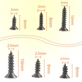 huruirui M2 M2.5 Small Screws Set, Wood Screws Self-Tapping Screws Long 6 mm 8 mm 10 mm Flat Head Cross Head Tapping Screws Set Parts for Device Repair Black 1200 Pieces