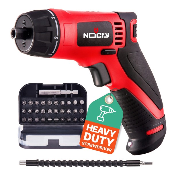 NoCry Commercial Grade Cordless Electric Screwdriver - Built-in LED light and a 31 Screw Bits Set; 10 Nm Torque, Adjustable Power, Rechargeable Battery