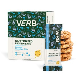 Verb Energy - Caffeinated Protein Bars Oatmeal Chocolate Chip 10g Plant Based Protein Bars High Protein - Vegan Snack - Gluten Free Breakfast Snack with Organic Green Tea, 51g (Pack of 12)
