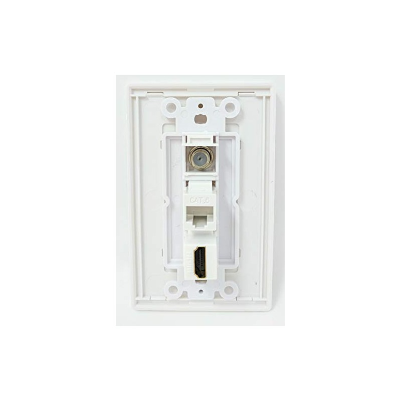 RiteAV Screwless Decorative 1 Gang Wall Plate (White/White) 3 Port