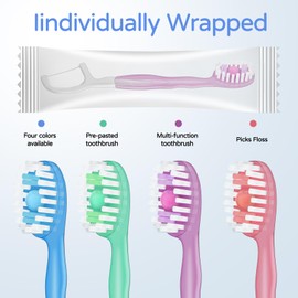 Malisseladi 5 in 1 Mini Brushes-Disposable Toothbrushes with Toothpaste,Toothpaste + Tongue Scrapers + Floss + Pick for Work or Travel, Individually Wrapped for Work or Travel (Green Tea, 10PCS)