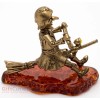 Russian Solid Brass Amber Figurine Baba Yaga biker witch flying
