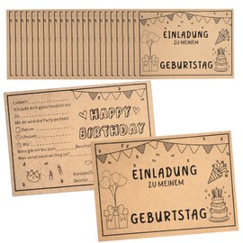 Tikplus Pack of 20 Invitation Cards Children's Birthday, Kraft Paper Invitation Cards Birthday, Party Invitations for DIY, Birthday Invitations Blank, for School Children, Children