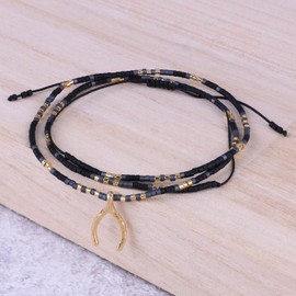 KELITCH Chokers Women Beaded Necklace Handmade Y Pendant Strand Bracelet For Summer