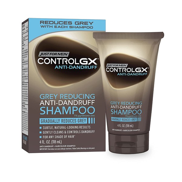 Just For Men Control GX Grey Reducing Anti-Dandruff Shampoo, Gradually Colors Hair, Gently Cleans and Controls Dandruff with 1% Pyrithione Zinc Treatment, 4 Fl Oz - Pack of 1