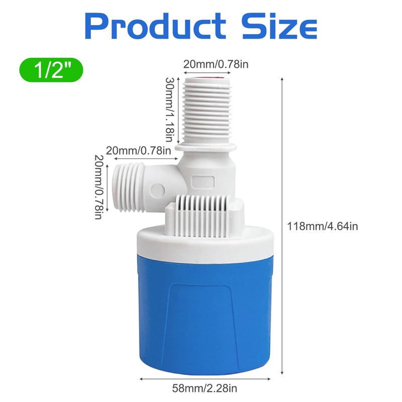 1/2" Top Inlet Water Float Valve, 2 Pack Automatic Water