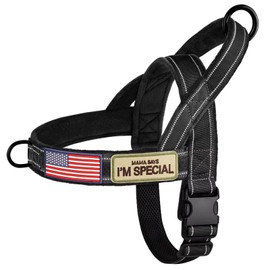 Forestpaw No Pull Dog Harness with Large Handle,Slip on Reflective Vest with Quick Release Buckle,Comfortable Flannel Lining for Medium Large Dogs Walking Training (Includes 3 Patches),Black M