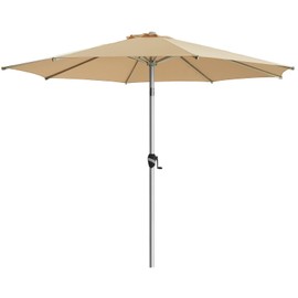 BLUU 9 FT Aluminum Outdoor Patio Umbrella, 5-YEAR Fade-Resistant Outdoor Market Table Umbrella with Push Button Tilt, for Pool, Deck, Garden and Lawn (Beige)