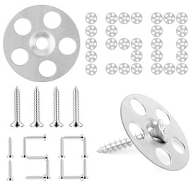 Akamino 300 Pcs Easy Fix Washers Set, 150 Pcs 36mm Diameter Tile Backer Board Washer with 150 Pcs Screws,Galvanised Iron Fixing Washers Insulation Board Washer for Insulation Thermoboard Backer Boards