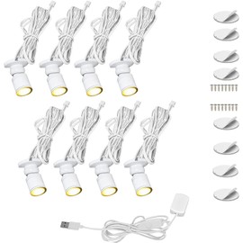 Cefrank Mini Spot Lights with Dimmer, Warm White 8 x 1W 360° Rotatable LED Spotlight Jewelry Cabinet Dimmable Wall Light, White Finish Shell (Pack-8, Warm White 3000K)