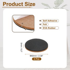 uxcell 4 Pcs Felt & EVA Furniture Pads, 2 3/8" (60mm) Round Furniture Feet Wood Floor Protectors Self Adhesive for Protecting Hardwood Floors, Table Legs and Chair Legs, Brown+Black