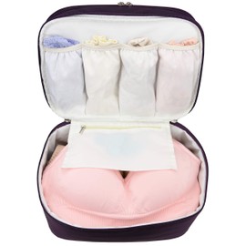 Travel Organizer Underwear Bag - Large Double Layer Packing Storage Bag - Fits Large Bra, Socks, Underpants, Cosmetic, Toiletry Kit (Purple)