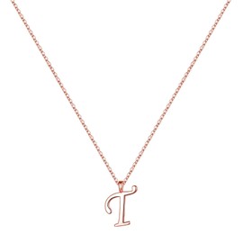 Yoosteel Women's Initial Necklace, Sterling Silver, White Gold Plated, Tiny T Letter, Minimalist Style for Women