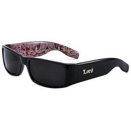 Locs Men's Sunglasses Hardcore Black 0103, Black-red, Wrap-around, Streetwise, Full-frame, Dark Gradient Polarized Lenses