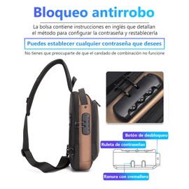Mochila Cruzada Antirrobo, Mochila Cruzada Multifuncional para Hombre, Mochila Antirrobo Unisex Impermeable con puerto USB y bloqueo de contraseña, para senderismo, viaje, cita, deportes (negro)
