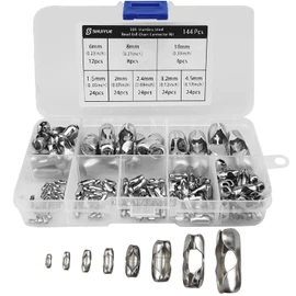 144Pcs 304 Stainless Steel Bead Ball Chain Connector Kit,Roman Vertical Blind Ball Chain Cord Connector Clips,Beaded Ball Chain,8 Models,Fits for 1.5/2/2.4/3.2/4.5/6/8/10mm Beaded Ball Chain