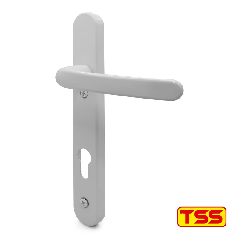 TSS White UPVC Door Handle Pair Set, Sprung, 92mm PZ