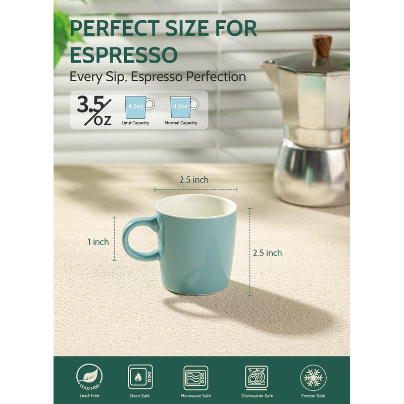 Sweese 3.5oz Porcelain Espresso Cups Set of 4, Mini Coffee