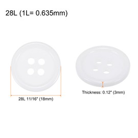 sourcing map 20pcs 28L Sewing Buttons 11/16"(18mm) Resin Round Flat 4-Hole Craft Replacement Buttons for Sewing Clothing and DIY, White