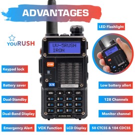 Baofeng radio UV-5RUSH Iron 8W 2800mAh Battery with Baofeng UV-5R accessories. Improved by youRUSH Baofeng UV-5R Portable 2 way Radio with Baofeng Speaker Mic, Baofeng Programming cable & Radio Holder
