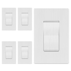 LIDER Brushed White Minimalist Design Decorator Switch with Screwless Wall Plate, Frameless Wall Light Switch, On/Off Rocker Switch, Single Pole, Residential Grade, 3 Wire, 15A 120-277VAC, 5 Pack