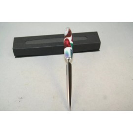 Handmade White Stained Glass Letter Opener with Chrome Parts