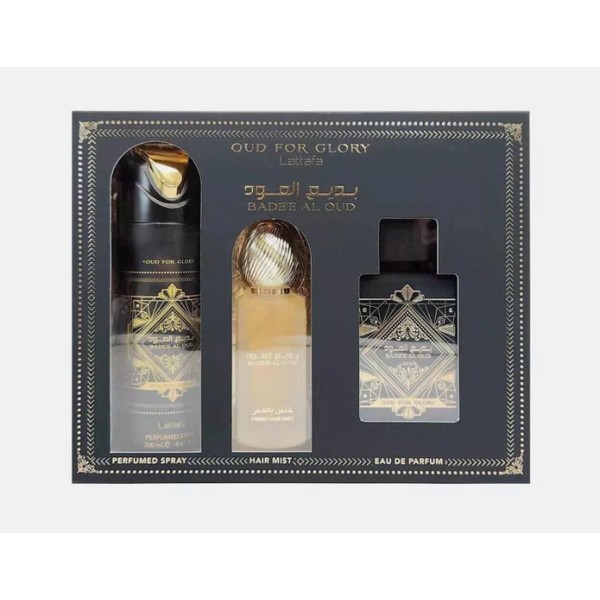 Lattafa Bade’e Al Oud 3pc Set: 3.4oz EDP Spray +
