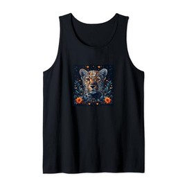 Leopard Flowers With Hearts Around Boho Style Graphic Tank Top