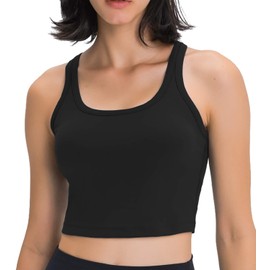 Lavento Women's Racerback Sports Bra Yoga Crop Top with Built in Bra (4, Brushed Black)