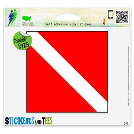 Scuba Diving Diver Red Flag Vinyl Car Bumper Window Sticker 2" x 2"