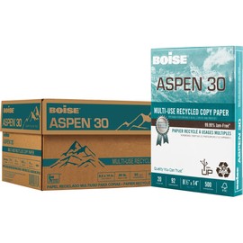 Boise® ASPEN® 30 Multi-Use Printer & Copy Paper, 10 Reams, White, Legal (8.5" x 14"), 5000 Sheets Per Case, 20 Lb, 92 Br