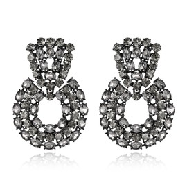 EVER FAITH Grey Rhinestone Crystal Geometric Statement Earrings for Women, Wedding Party Round Hoop Dangle Earring for Brides Bridal