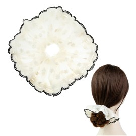 OSOPLAY Floral Embroidered Lace Hair Scrunchie for Women Ponytail Holder Hair Accessory Stretchy for Thick Thin Hair (Snow)
