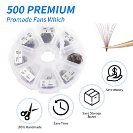 Brown 500 Fans Premade Fans 10D Handmade Promades Eyelash Fans C Curl Loose Eyelash Extensions Pointed Base Fans 9-16mm Mixed Length Lash Extensions by WENDY LASHES(B-10D-0.07C-916)