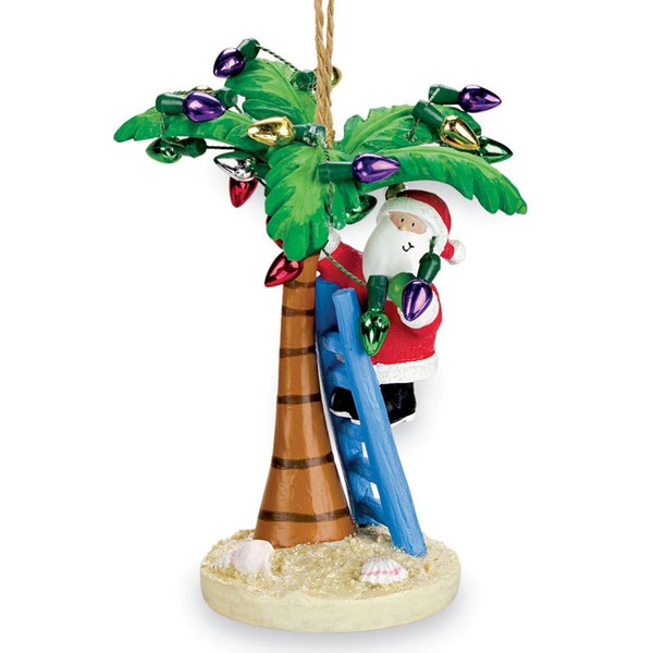 Cape Shore Santa Decorating Palm with Lights Ornament, 3.5-inches Height, Resin, Multicolor