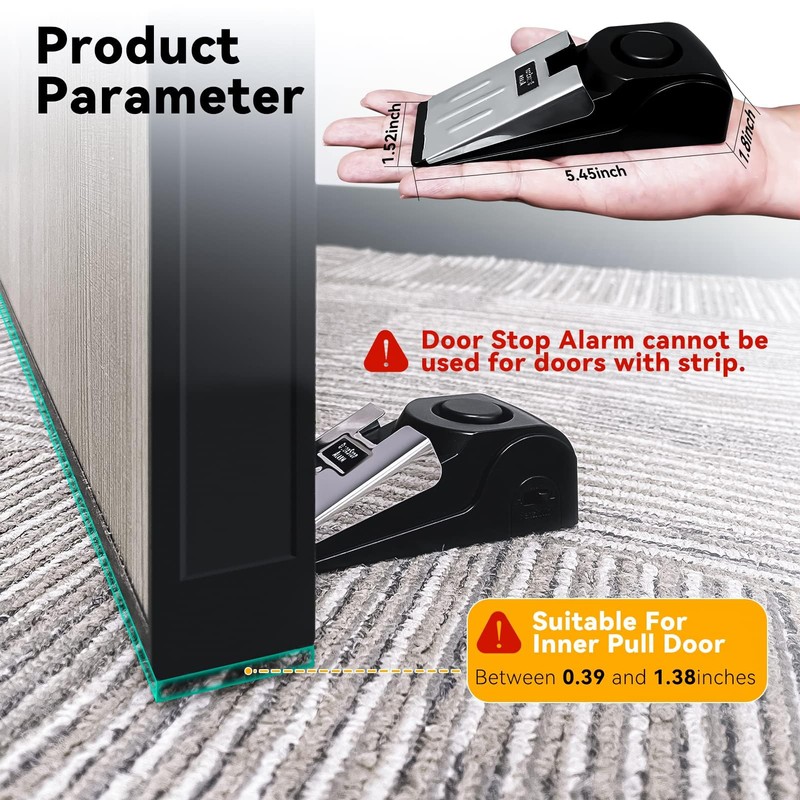 Custelen 120dB Door Stopper Alarm with Siren - Black Rubber