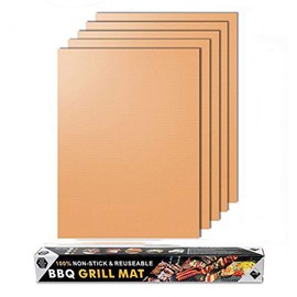 JOKBEN Copper Grill Mat, 5-Pack Heavy Duty Magic BBQ Grill Mats Non Stick, Reusable, and Easy to Clean Barbecue Grilling Accessories for Gas, Electric, and Charcoal Grilling (Grill Mats)
