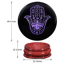 Nupuyai Nupuyai 1.9" Engraved Symbol Obsidian Crystal Ball with Stand, Polished Feng Shui Crystal Sphere Stone Ornament Home Office Decor, Hamsa Hand, Purple