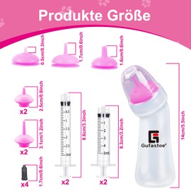 Gufastoe Pet Breeding Bottle with Feeding Nipple and Syringes Kitten Puppy Bottles for Breastfeeding Kit for Puppies Dogs Cats or Other Newborn Pets, Pack of 15 (Pink)