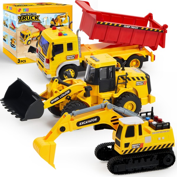 JOYIN 3 Pack Construction Toy - Excavator, Dump Truck and