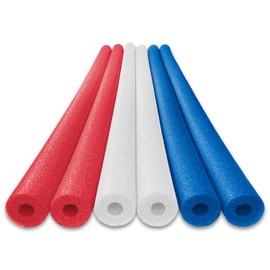 Oodles of Noodles Deluxe Pool Noodles – 6 Pack Red-White-Blue Soft Foam Tubes, 48” x 2.5” Hollow Core – Extra Dense, Durable – Pool, Beach, Crafts – Made in North America